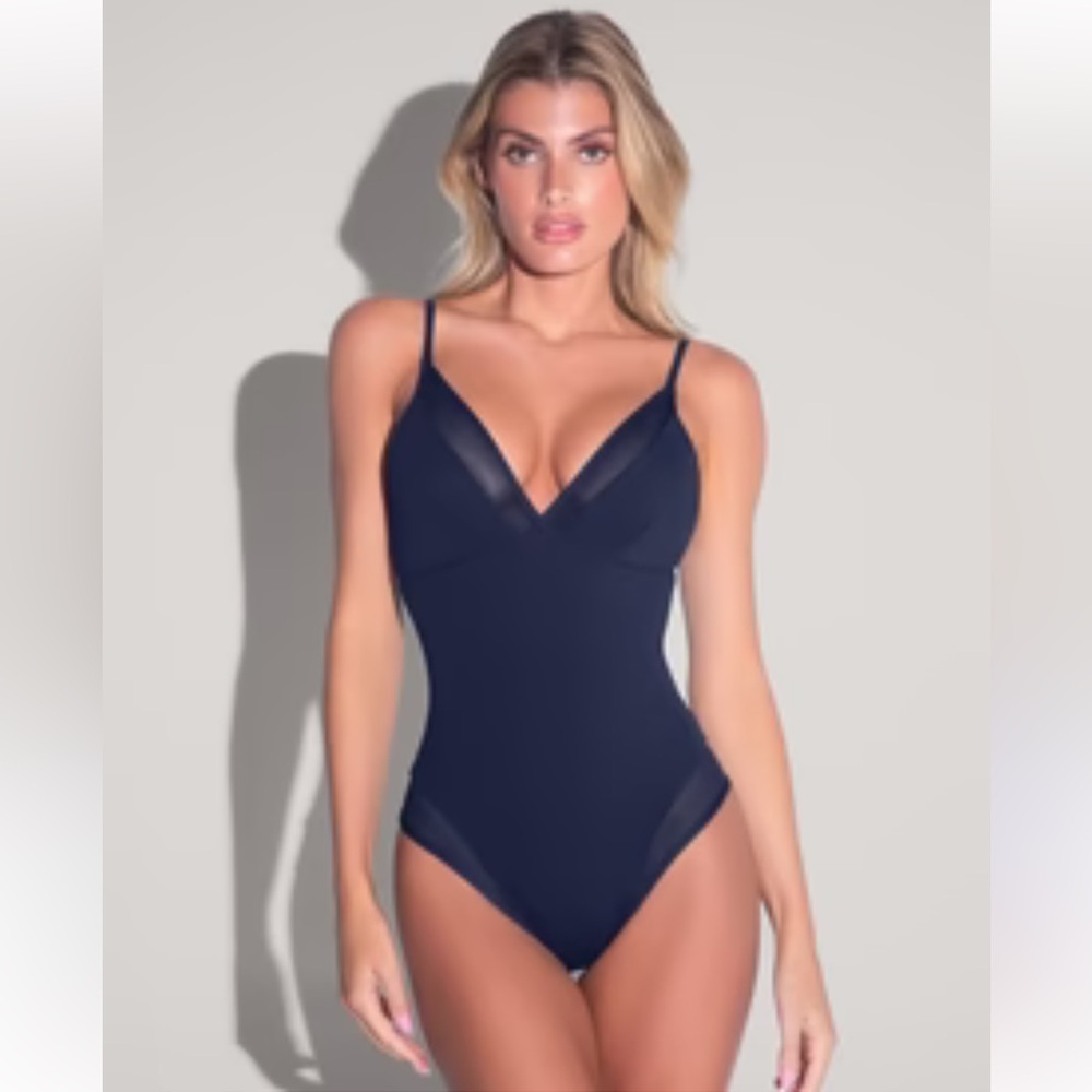 TA3 Meshy Sculpting One Piece Swimsuit Midnight Navy Tummy Control XS long NWT